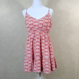 09112 Anthropologie orange & white cotton seashell print sleeveless dress M